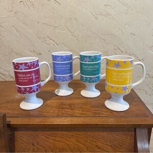 Set of 4 Mary Kay Collectible Footed Coffee Mug Cup- yellow, green, blue, & red